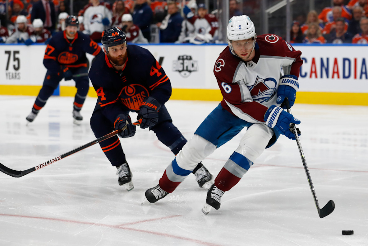 Hockey_NHL_Colorado Avalanche defenseman Erik Johnson and Edmonton Oilers forward Zack Kassian