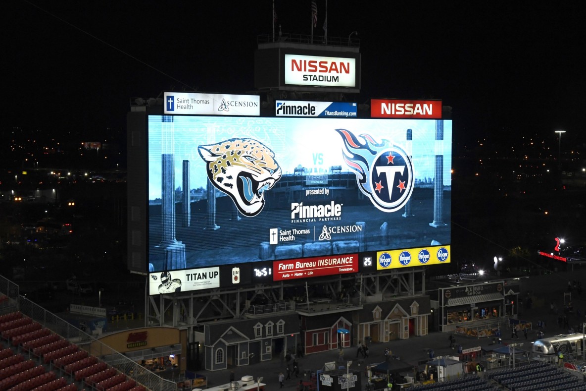 Football_NFL_Jacksonville Jaguars and Tennessee Titans scoreboard