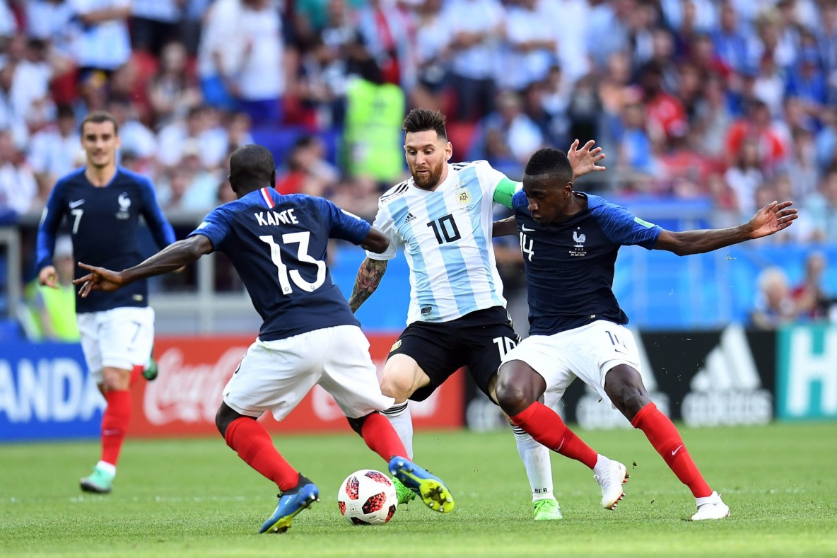 Soccer_Argentina forward Lionel Messi and France midfielder N'Golo Kante